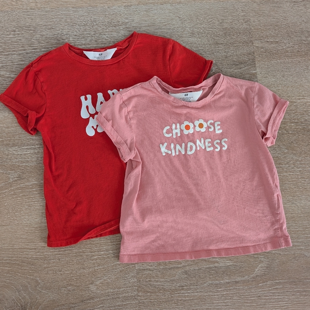 ✨4 for 12 H&M 5T Graphic Tee Bundle – “Happy Mind” & “Choose Kindness”